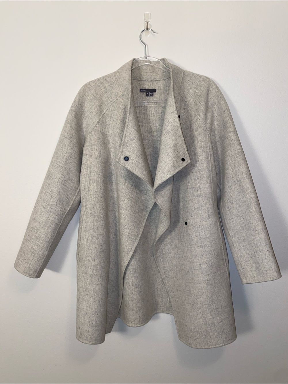 VINCE Light Gray Draped Wool-Blend Coat